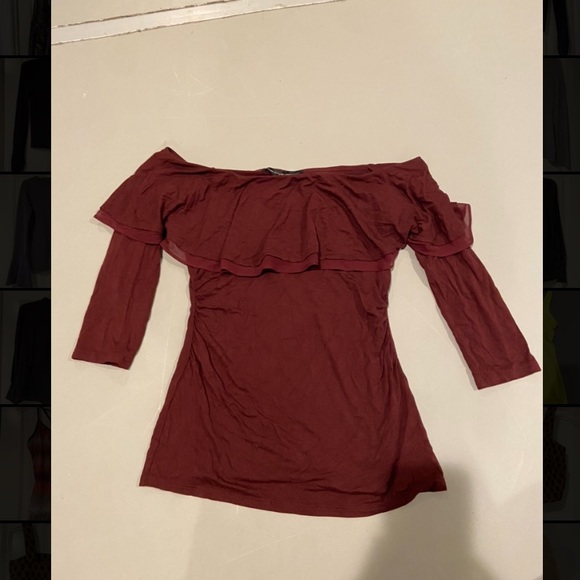 White House Black Market maroon off the shoulder blouse size XS - Picture 1 of 4